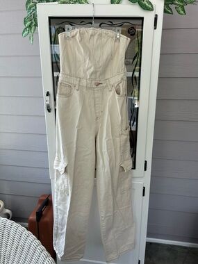 wild fable Cream Strapless Cargo Jumpsuit